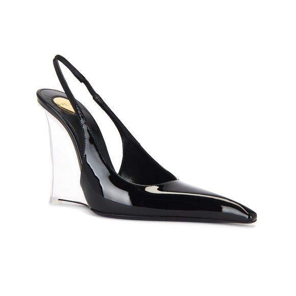 Saint Laurent Miller Patent Leather Acrylic Wedge Pumps in Nero Black Size 39 - Picture 2 of 16